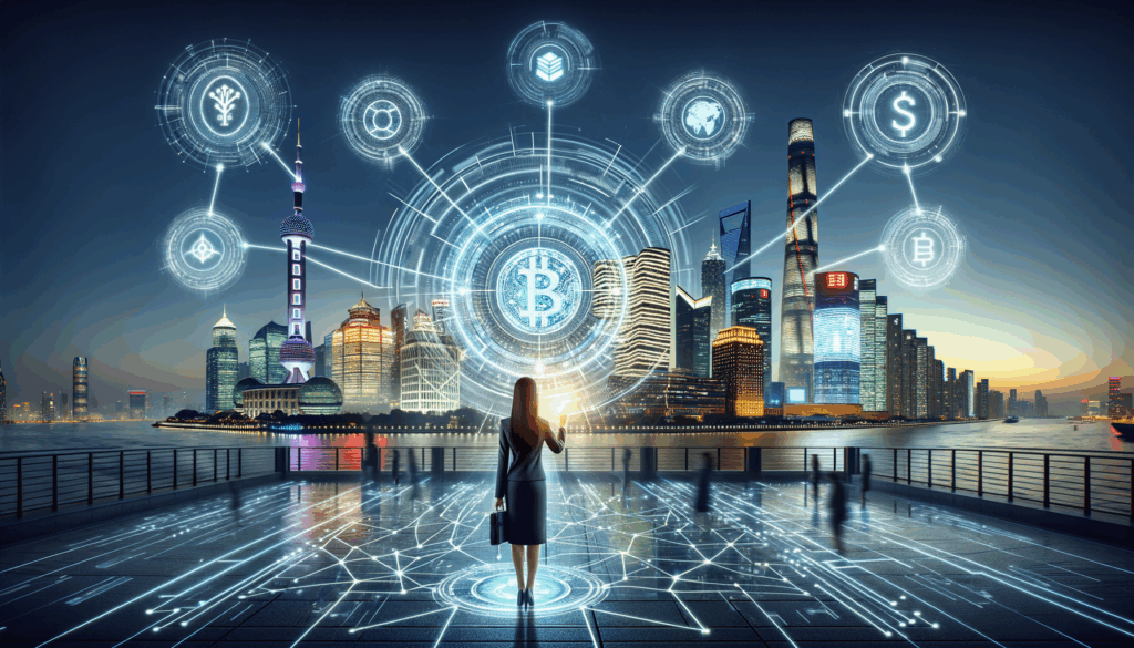 Centro finanziario digitale a Shanghai con moneta virtuale CNH e interfaccia blockchain