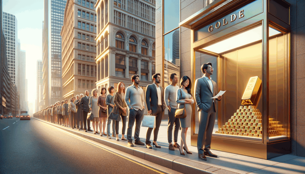 Persone in coda davanti ad ABC Bullion a Sydney in una giornata di sole